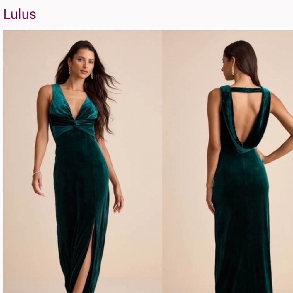Lulus Enhanced Aura Emerald Green Cowl Neck Low Back Dress Small NWT